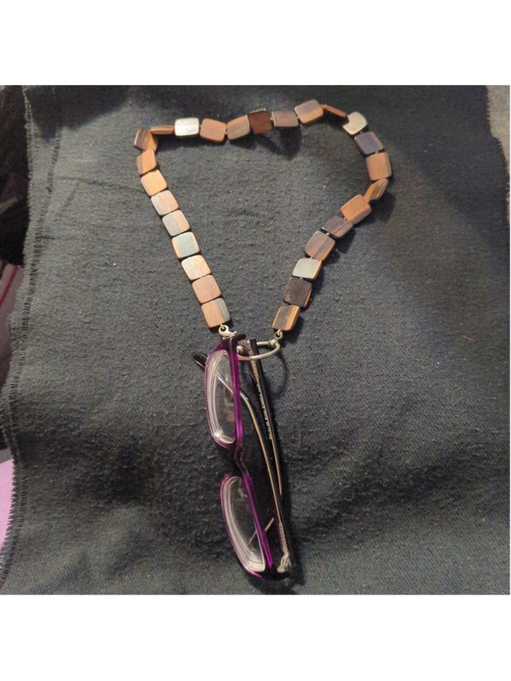 La Loop Brown Tiger Ebony Wood Beaded Eye Glass Chain Necklace